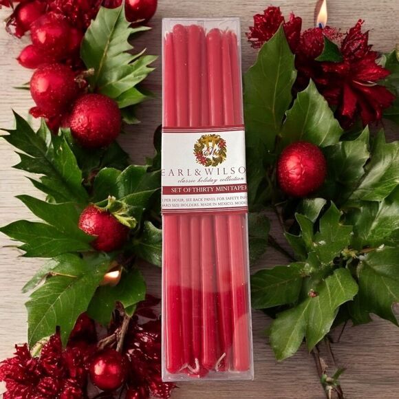 30 Mini Taper Candles Red Christmas Holiday Skinny EARL & WILSON Dripless NEW. - Picture 12 of 14
